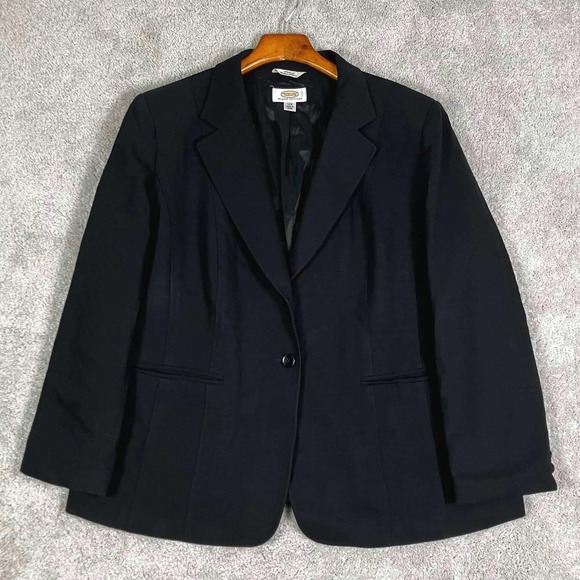Talbots Jackets & Blazers - Vintage Talbots Woman Petites 14W Black Wool Blazer Italian Fabric Made in Japan